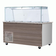 Skyrainbow SNACK-Line, Comptoir froid, 4x GN1/1, Granit gris-rose, 153x82x85.5 verre clair avec étagère intermédiaire, H=496mm - THSAI158GR_FG