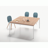 Table de réunion carrée Agile - Plateau mélaminé 120x120, 140x140, 160x160 cm - Pied métal blanc ou noir - Avec ou sans trappe passe-câbles