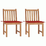 VidaXL Chaises De Jardin Lot De 2 Avec Coussins Bois De Teck Massif - rouge 3062922