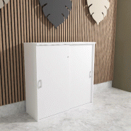 Armoire mi-haute à portes coulissantes - Mobel Linea - 100, Blanc pastel, Blanc pastel_0