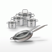 Batterie de cuisine set de cuisson 2 faitouts 12/14 cm 1 faitout 16 cm 1 faitout 20 cm 1 poêle 28/32 cm Elo Collection Relief Solution Citrin - gris