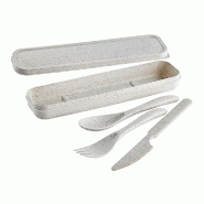 Boite kit 3 couverts composite fibre de blé beige 20,5x 5 cm - par 48