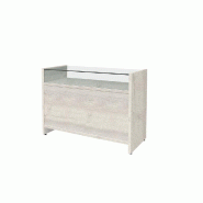Comptoir caisse vitrine Flexia - chêne blanchi - L120xP50xH90cm - 2 portes, 1 serrure, 1 tablette