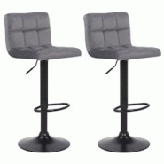 Décoshop26 - Lot de 2 tabourets de bar en velours gris coutures décoratives piètement métal noir 10_0004144 - gris 3000251952674 Décoshop26 - Lot de 2 tabourets de bar en velours gris coutures décoratives piètement métal noir 10_0004144 - gris 3000251952674