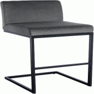 Décoshop26 - Tabouret de bar x1 avec dossier pieds en forme de luge en métal noir assise en velours gris foncé 10_0005808 - gris métal 3000265232274