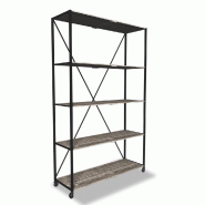 Etagère haute L119xP39xH195cm 4 niveaux Heritage Noir mat - tube 20x20mm - bois