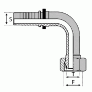 Série L - Légère - Cône 24° - Femelle O-ring - 90° courbe haute (DKOL90LD) - 8 , 1/2" , 12.7 , M22X150 , 15