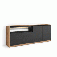 SKRAUT HOME Buffet salon et cuisine, 207x80x37 cm, 4 Portes, LED, Noir et chêne - noir Bois manufacturé 702_2