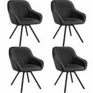 Tectake Lot 4 chaises pivotantes à 360° avec accoudoirs velours noires - 405668 - noir 405668 Tectake Lot 4 chaises pivotantes à 360° avec accoudoirs velours noires - 405668 - noir 405668