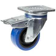 Roulette pivotante/frein de 125 mm avec caoutchouc élastique bleu sur roue centrale en nylon Roulette pivotante/frein de 125 mm avec caoutchouc élastique bleu sur roue centrale en nylon