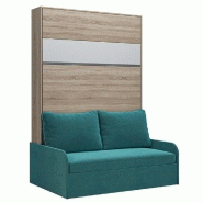 ARMOIRE LIT ESCAMOTABLE BERMUDES SOFA CHÊNE BANDEAU BLANC CANAPÉ BLEU 140*200 CM