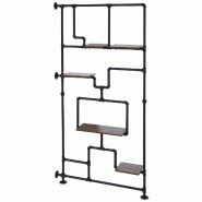 Décoshop26 - Bibliothèque séparateur de pièce style industriel 203x100x20 cm en métal et MDF mélaminé coloris marron foncé 04_0008764 - métal