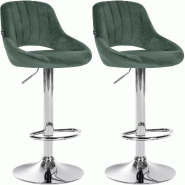 Décoshop26 - Lot de 2 tabourets de bar avec repose-pieds en forme d'arc assise en tissu vert cadre en métal TDB10759 - métal 3000250463706