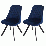 Mendler Lot de 2 chaises de salle à manger HWC-K25, chaise de cuisine fauteuil rembourré, métal velours ~ bleu - bleu textile 89600