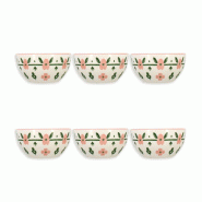 Novastyl - Lot 6 bols primavera 60cl en porcelaine rose et blanc - 3256391058916