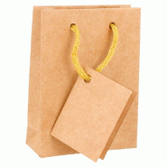 Sac luxe kraft naturel anses cordon naturel 8,3+3,3x10,8cm - par 10