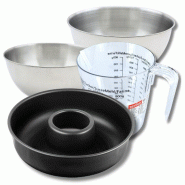 Set pâtisserie avec moule à savarin 28 cm en acier, 2 bols à mixer, verre mesureur et spatule Zenker - noir métal 3176239937909