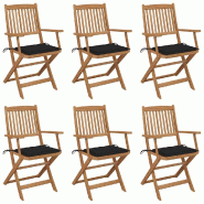 VidaXL Chaises Pliables De Jardin Lot De 6 Avec Coussins Bois D Acacia - noir 3065468