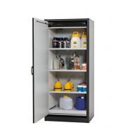 218331w - armoire coupe-feu 30 minutes - denios - bleue, charn. à gauche, 3 étagères + 1 bac au sol