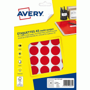 AVERY Lot de 5 Etui de 400 pastilles adhésives, diamètre 24 mm, coloris rouge (10 feuilles / cdt) - 5014702026645