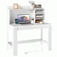 COSTWAY Bureau 108x60x125 cm avec Station de Charge, avec Prise, Étagères et Compartiments Ouverts, en Bois, pour PC, Blanc - blanc Bois manufacturĂ COSTWAY Bureau 108x60x125 cm avec Station de Charge, avec Prise, Étagères et Compartiments Ouverts, en Bois, pour PC, Blanc - blanc Bois manufacturĂ