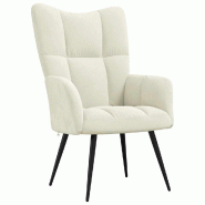 Décoshop26 - Fauteuil lounge chaise de canapé design moderne en velours blanc crème cadre en acier DEC026637 - beige acier 3000255928019