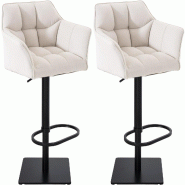 Décoshop26 - Lot de 2 tabourets de bar réglable en tissu blanc assise enveloppante capitonnée avec base carrée en métal noir 10_0006796 - blanc m