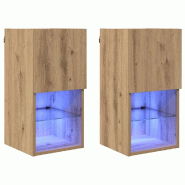 Helloshop26 - Lot de 2 meubles TV muraux modernes avec étagères pratiques 30,5 x 30 x 60 cm en bois d'ingénierie chêne artisanal 02_0052807 - Bois