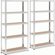 MSW - msw MSW-STSH-33 Étagère charge lourde Étagère métallique Étagère d'atelier 90 x 30 x 180 cm Supporte 5 x 175 kg Gris Lot de 2 - 4062859091215 MSW - msw MSW-STSH-33 Étagère charge lourde Étagère métallique Étagère d'atelier 90 x 30 x 180 cm Supporte 5 x 175 kg Gris Lot de 2 - 4062859091215