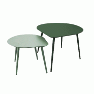 Oviala Business Lot de 2 tables basses de jardin en métal vert forêt et vert sauge - vert acier 114739