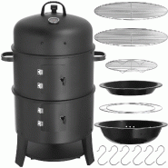 TecTake GmbH tectake Barbecue à fumigation 3 en 1, 2 grilles, thermomètre et évacuation d'air  Noir - noir multi-matériau 406665