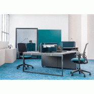 Bureau bench 2 personnes Yan Z avec caissons - MDD - 160, Anthracite, 3 tiroirs, Aluminium satiné