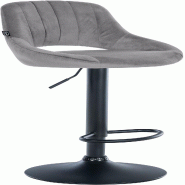 Décoshop26 - Tabouret de bar x1 réglable en hauteur en velours gris foncé dossier ajouré et pied métal noir 10_0005737 - gris métal 3000265188298