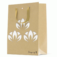 Sac luxe kraft découpe fleurs blanc poignées ruban 11x6x14 cm - par 12