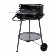 WellHome - Barbecue au charbon rond Ø51x82 cm avec roues et pare-vent - noir acier WH17577