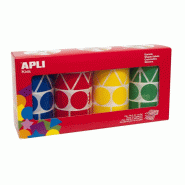 Apli Pack de 4 x 1357 gommettes géométriques, diam. 27 mm, en rouleau, coloris assortis - 8410782107538