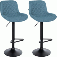 CLP Lot de 2 tabourets de bar Kasson Bleu/Tissu - bleu textile 327183_0