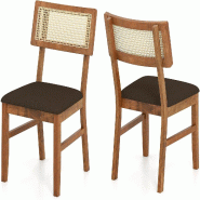 COSTWAY Lot 2 chaises salle à manger rotin bois, assise rembourrée, charge 180kg, pour cuisine et salle repas - marron Bois manufacturé VH35729IZ