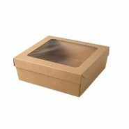 Ecolomique- 25Pcs - Boîte Kray carrée carton brun - 200x200x65mm, avec couvercle à fenêtre - ECO210KRBAK200K - marron en carton ECO210KRBAK200K