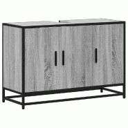 Helloshop26 - Armoire de lavabo de salle de bain rétro 90 x 33 x 60 cm espace de rangement stylé en bois gris sonoma 02_0049660 - gris métal 300023