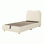 Merax Lit rembourré 90 x 200 cm avec rangement hydraulique, sommier à lattes et tête de lit rembourrée, revêtement en velours beige - beige multi