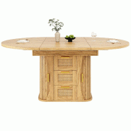 Merax table à manger extensible avec tiroirs rotin, ronde, MDF effet bois, 118-158 x 118 x 77 cm, décor chêne clair - Bois manufacturé N620CZ260505N