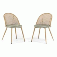 RATTATAN 2 Chaises de salle à manger en rotin avec structure en métal effet bois, coussin d’assise en velours, pour cuisine, salon, bar ou restaur RATTATAN 2 Chaises de salle à manger en rotin avec structure en métal effet bois, coussin d’assise en velours, pour cuisine, salon, bar ou restaur