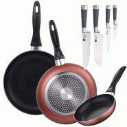 San Ignacio - Set de 3 Poêles Ø16/20/24 cm en Aluminium Pressé Induction avec Set de 4 Couteaux de Cuisine - aluminium PK3383