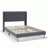 VS Venta-stock Cadre de lit rembourré Esther 30 cm, 150x190 cm, Gris foncé - gris polyester I22074