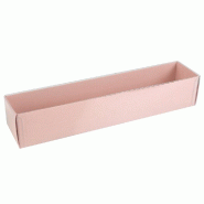 Boite macarons carton rose poudré couvercle transparent 24,5x4,5x4,3 cm - par 25