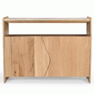 Buffet bas Travertina 2 portes chêne et travertin 119x39x90 cm