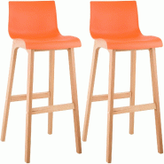 CLP Lot de 2 tabourets de bar Hover en plastique avec piètement à quatre pieds Natura Orange - orange Bois manufacturé 315023
