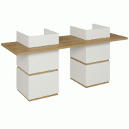 Comptoir double L60xP60xH114cm blanc super mat + plateau bois L240xP80cm Ep.38mm