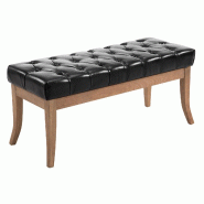 Décoshop26 - Banc design Chesterfield 100 cm avec coutures décoratives PVC noir piétement en bois clair 10_0003677 - Bois massif 3000251709780